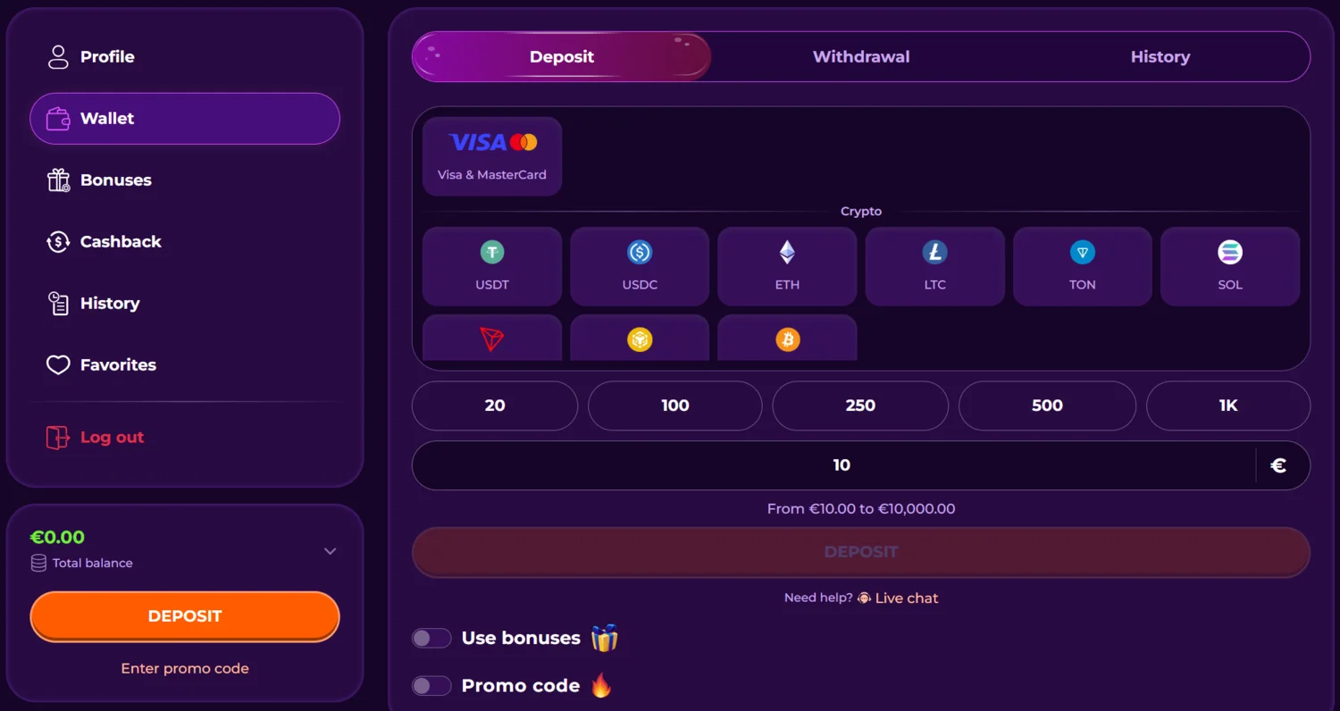 Vivajack Casino Deposit Methods