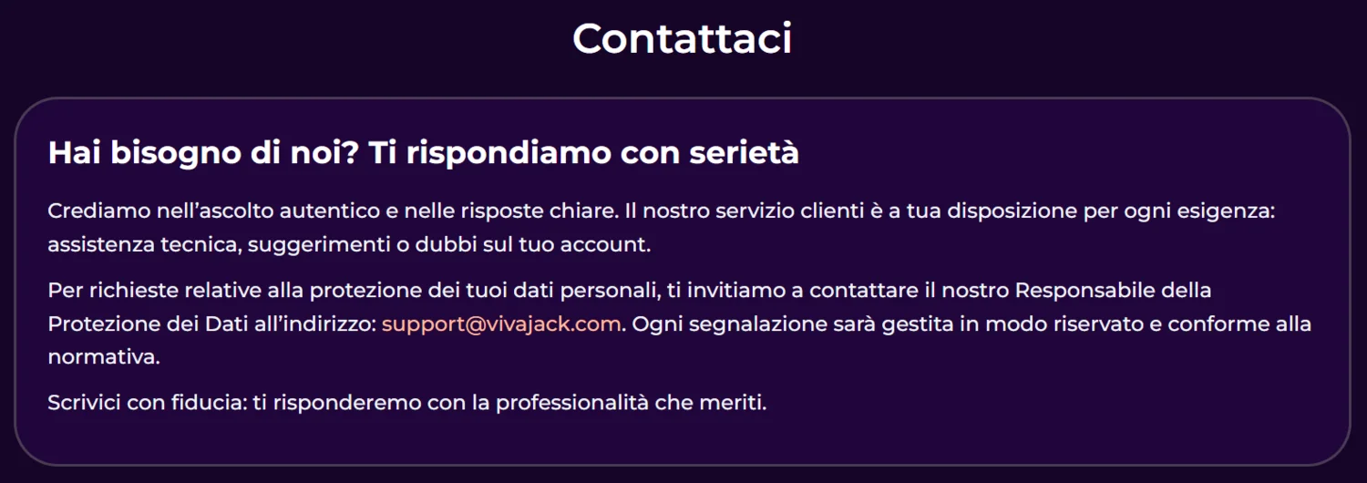 Assistenza Clienti di Vivajack Casino