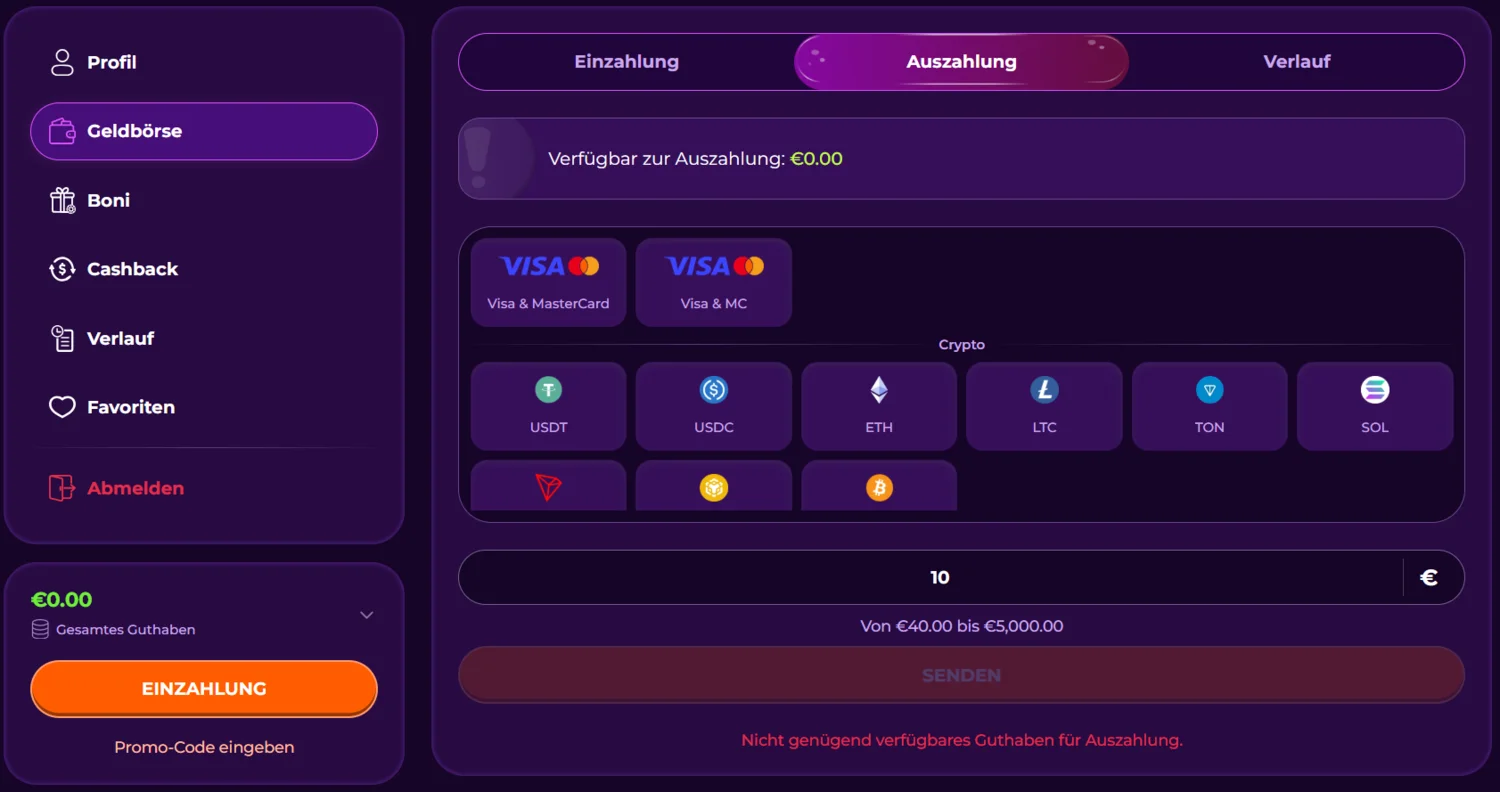 Vivajack Casino Auszahlungen