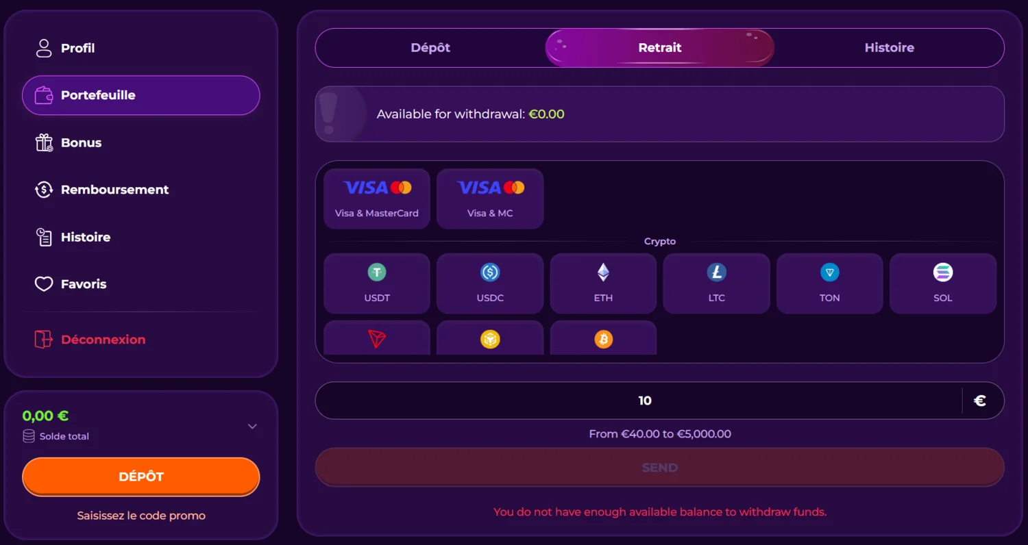 Options de Retrait sur Vivajack Casino